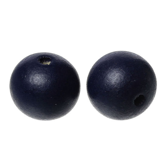 Image de Perles en Bois Naturel Forme Rond Bleu Marine Diamètre: 20mm, Tailles de Trous: 3mm-3.5mm, 50 Pcs