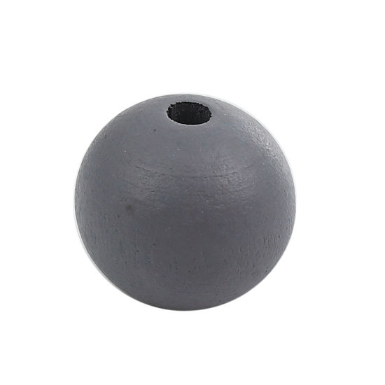 Image de Perles en Bois Naturel Forme Rond Gris Diamètre: 20mm, Tailles de Trous: 3mm-3.5mm, 50 Pcs