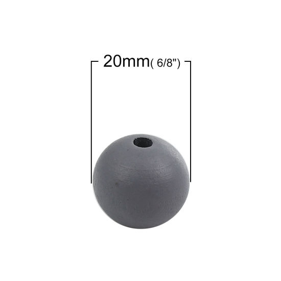 Image de Perles en Bois Naturel Forme Rond Gris Diamètre: 20mm, Tailles de Trous: 3mm-3.5mm, 50 Pcs