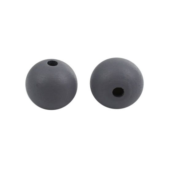 Image de Perles en Bois Naturel Forme Rond Gris Diamètre: 20mm, Tailles de Trous: 3mm-3.5mm, 50 Pcs
