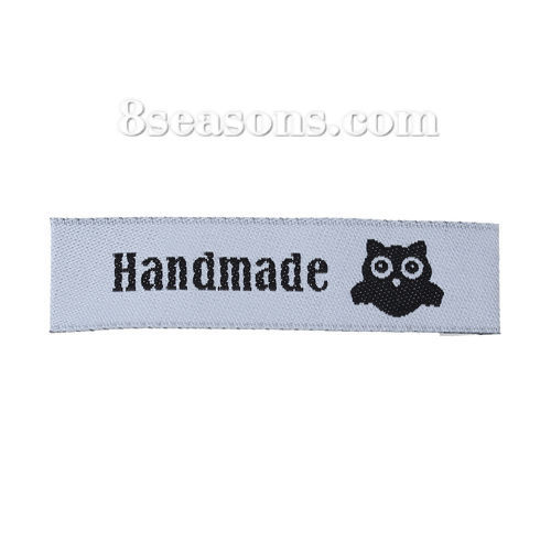 テリレン 織りネームDIY スクラップブッキング クラフト 長方形 灰白色 フクロウパターン " Hand Made" 60mm x 15mm、 50 個 の画像