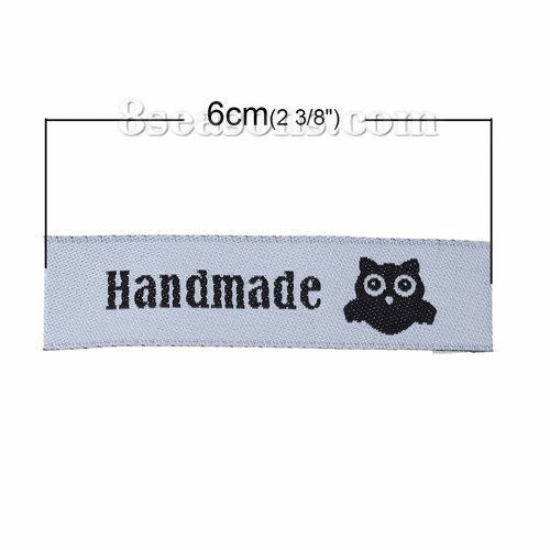 テリレン 織りネームDIY スクラップブッキング クラフト 長方形 灰白色 フクロウパターン " Hand Made" 60mm x 15mm、 50 個 の画像