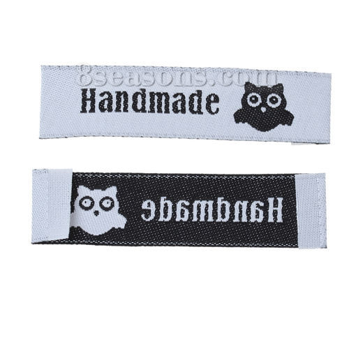 テリレン 織りネームDIY スクラップブッキング クラフト 長方形 灰白色 フクロウパターン " Hand Made" 60mm x 15mm、 50 個 の画像