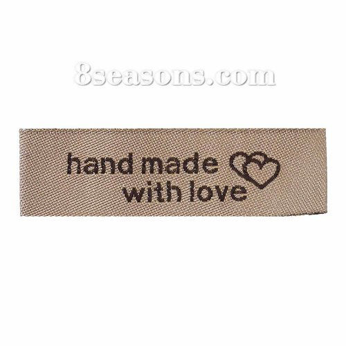 テリレン 織りネームDIY スクラップブッキング クラフト 長方形 ライトコーヒー ハートパターン " Hand Made With Love" 50mm x 15mm、 50 個 の画像