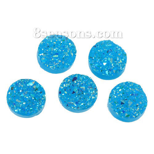 Image de Druzy Cabochon Dôme en Résine Rond Bleu Lac Couleur AB 12mm Dia, 20 Pcs