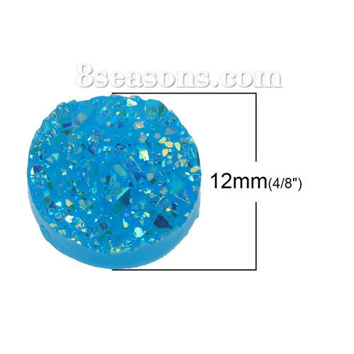 Image de Druzy Cabochon Dôme en Résine Rond Bleu Lac Couleur AB 12mm Dia, 20 Pcs