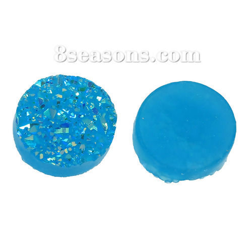 Image de Druzy Cabochon Dôme en Résine Rond Bleu Lac Couleur AB 12mm Dia, 20 Pcs