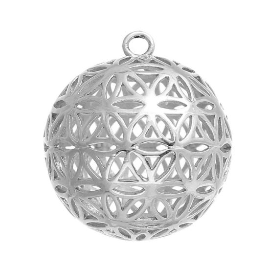 真鍮 生命の花 ペンダント 円形 金メッキ 透かし彫刻 28mmx 25mm、 1 個 の画像