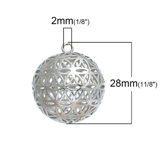 真鍮 生命の花 ペンダント 円形 金メッキ 透かし彫刻 28mmx 25mm、 1 個 の画像
