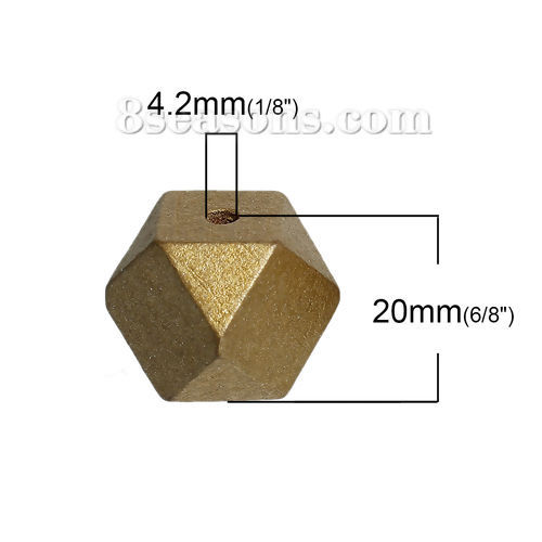 檜木材 スペーサ ビーズ ポリゴン ゴールデン ファセット 約 20mm x 20mm、 穴：約 4.2mm、 20 個 の画像