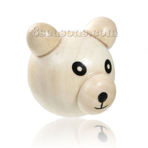 Bild von Hinoki Holz Zwischenperlen Spacer Perlen Bär Naturfarben 3D ca. 29mm x 27mm, Loch:ca. 5mm-6mm, 5 Stücke