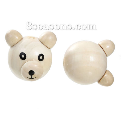 Bild von Hinoki Holz Zwischenperlen Spacer Perlen Bär Naturfarben 3D ca. 29mm x 27mm, Loch:ca. 5mm-6mm, 5 Stücke
