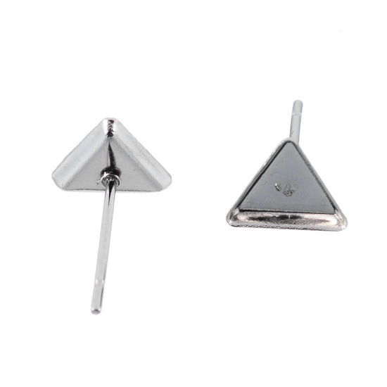 ステンレス鋼 イヤリングパーツ 三角形 シルバートーン カボション台座付き ( 6mm x 5mmに適応) 8mm x 7mm、ワイヤーサイズ:（21ゲージ）、 10 個 の画像