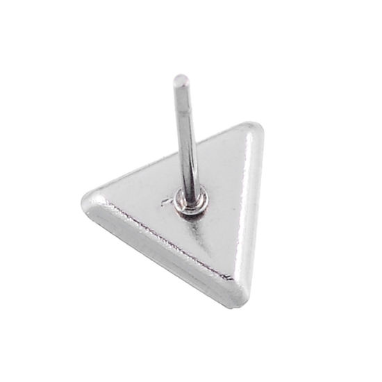 ステンレス鋼 イヤリングパーツ 三角形 シルバートーン カボション台座付き ( 6mm x 5mmに適応) 8mm x 7mm、ワイヤーサイズ:（21ゲージ）、 10 個 の画像