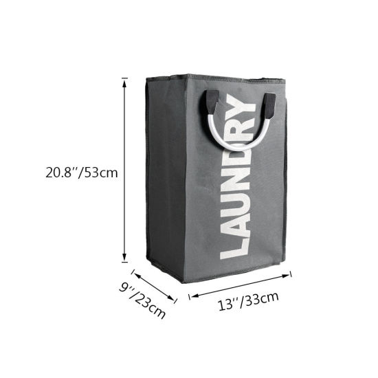 オックスフォード生地 洗濯かご ダークグレー キャピタルレター 折り畳み式 53cm x 33cm、 1 個 の画像