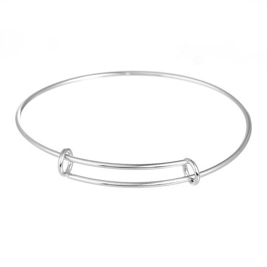Image de Support Bracelet Jonc en Acier Inoxydable Forme Rond Argent Mat Réglable 21cm long, 1 Pièce