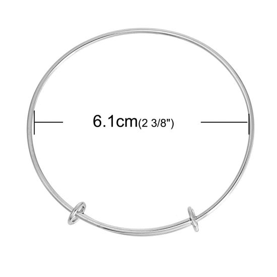 Image de Support Bracelet Jonc en Acier Inoxydable Forme Rond Argent Mat Réglable 21cm long, 1 Pièce