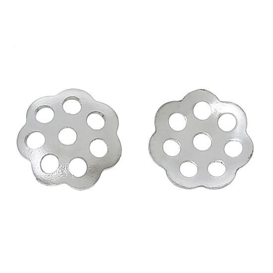 304ステンレス鋼 座金 花座 ビーズキャップ シルバートーン ( 10mmビーズに合う) 6mm x 6mm、 50 個 の画像