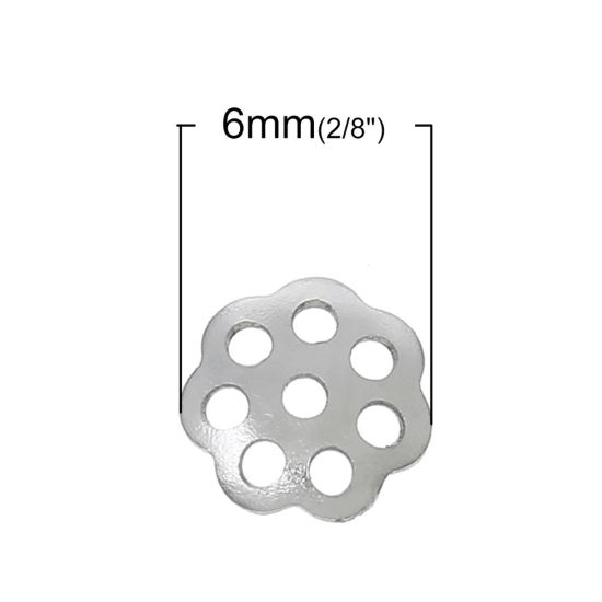 304ステンレス鋼 座金 花座 ビーズキャップ シルバートーン ( 10mmビーズに合う) 6mm x 6mm、 50 個 の画像