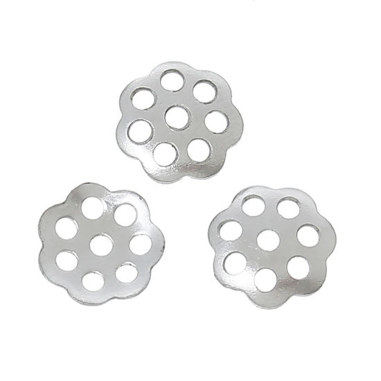 304ステンレス鋼 座金 花座 ビーズキャップ シルバートーン ( 10mmビーズに合う) 6mm x 6mm、 50 個 の画像