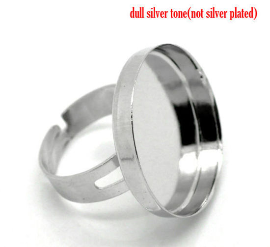 Image de Bague Adjustable en Laiton Rond Argent Mat (Convenable à Cabochon 25mm Dia) 18.3mm (Taille d'US 8), 2 PCs
