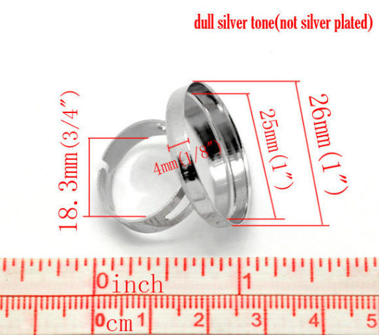 Image de Bague Adjustable en Laiton Rond Argent Mat (Convenable à Cabochon 25mm Dia) 18.3mm (Taille d'US 8), 2 PCs