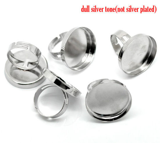 Image de Bague Adjustable en Laiton Rond Argent Mat (Convenable à Cabochon 25mm Dia) 18.3mm (Taille d'US 8), 2 PCs