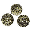Picture of Brass Filigree Spacer Beads Round Antique Bronze Flower Hollow Carved About 17mm( 5/8") x 16mm( 5/8"), Hole:Approx 2mm, 1 Piece