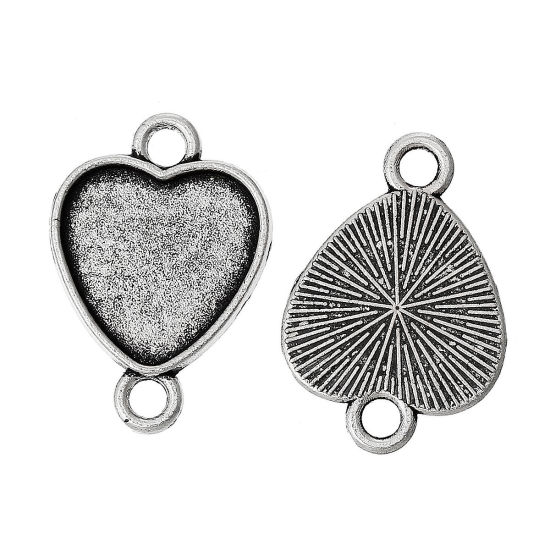 Image de Connecteurs de Bijoux Supports à Cabochons en Alliage de Zinc Forme Cœur Argent Vieilli Cabochon Rapportable 16mm x 15mm, 26mm x 18mm, 5 Pcs