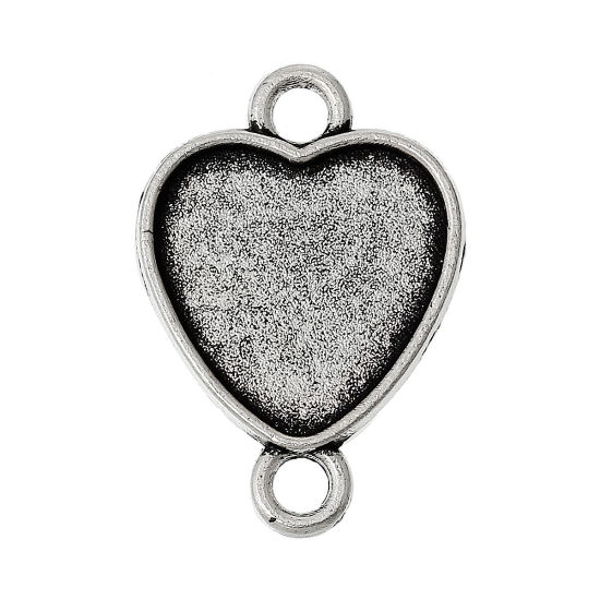 Image de Connecteurs de Bijoux Supports à Cabochons en Alliage de Zinc Forme Cœur Argent Vieilli Cabochon Rapportable 16mm x 15mm, 26mm x 18mm, 5 Pcs