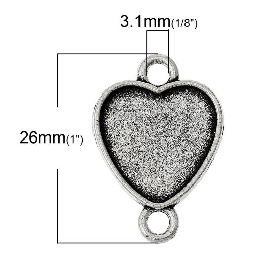 Image de Connecteurs de Bijoux Supports à Cabochons en Alliage de Zinc Forme Cœur Argent Vieilli Cabochon Rapportable 16mm x 15mm, 26mm x 18mm, 5 Pcs