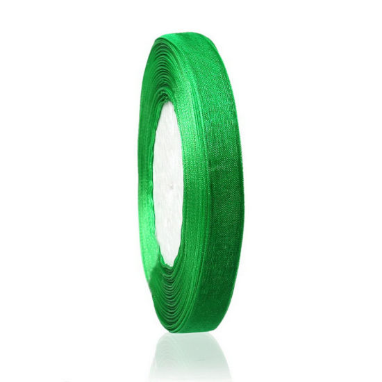 Image de Ruban en Organza Satin Vert Foncé 12mm, 1 Rouleau (Env. 50 Yards/Rouleau)