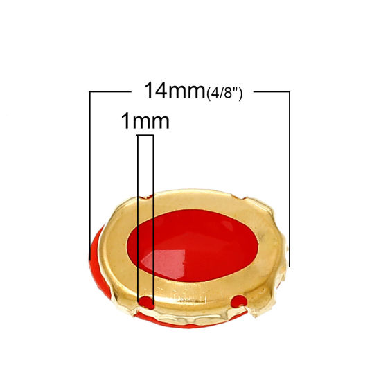 アクリル 台座付き 爪付き ビジュー ラインストーン オーバル 赤 約 14mm x 10mm、 穴：約 1mm、 9 個 の画像