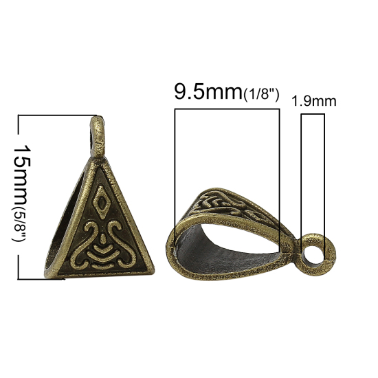 Picture of Bails Beads Triangle Antique Bronze Pattern Carved 15x10.5mm,100PCs