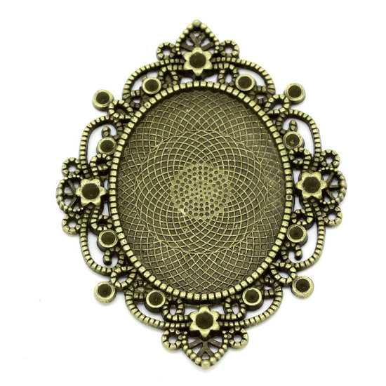 Image de Cabochons d'Embellissement en Alliage de Zinc Ovale Bronze Antique Fleur (Convenable à Cabochon 4cm x 3cm, Approprié à Strass ss11) 6.8cm x 5.2cm, 5 PCs