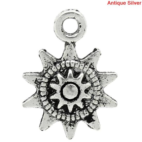 Immagine di Lega di Zinco Charm Ciondoli Sole Argento Antico Sole Disegno 17.0mm x 13.0mm, 50 Pz