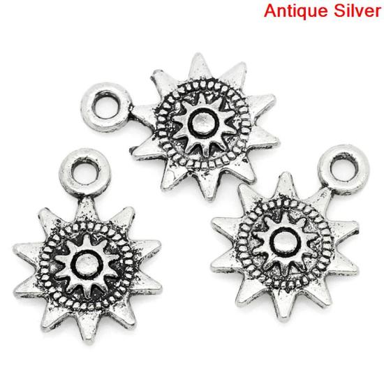 Immagine di Lega di Zinco Charm Ciondoli Sole Argento Antico Sole Disegno 17.0mm x 13.0mm, 50 Pz