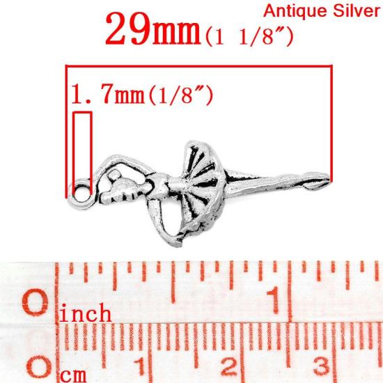 Immagine di Lega di Zinco Charm Ciondoli Ragazza ballante Argento Antico Uomini Disegno 29mm x 12mm, 50 Pz
