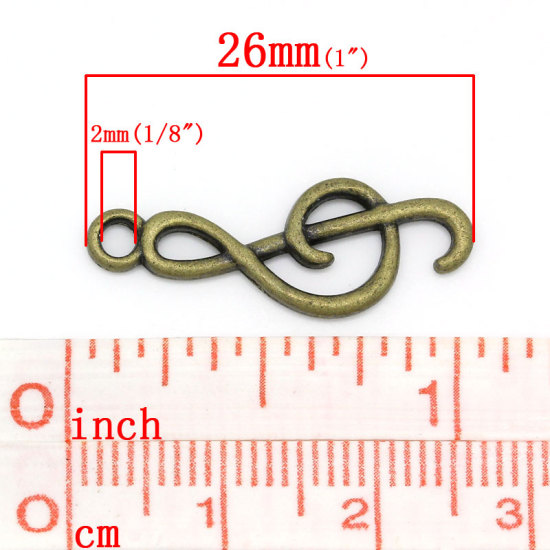 合金 チャームペンダント 音符 ブロンズトーン 26.0mm x 9.0mm、 50 PCs  の画像