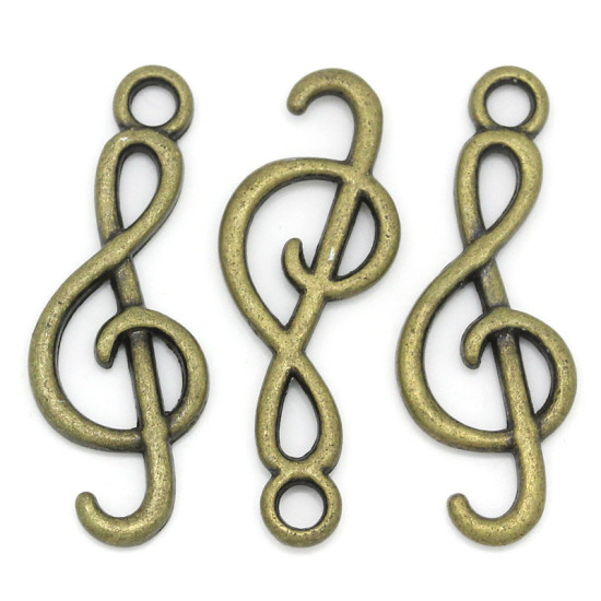 合金 チャームペンダント 音符 ブロンズトーン 26.0mm x 9.0mm、 50 PCs  の画像