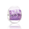 Picture of Zinc Based Alloy & Glass European Style Large Hole Charm Beads Round Silver Plated Purple Glitter About 14mm Dia, Hole: Approx 4.8mm, 20 PCs