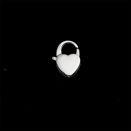 304ステンレス鋼 カニカン ハート シルバートーン 16mm x 11mm、 1 個 の画像