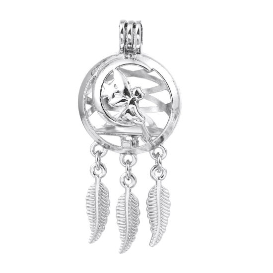 Picture of Zinc Based Alloy Wish Pearl Locket Jewelry Pendants Dream Catcher Moon Can Open