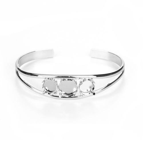 Image de Bracelet Manchette Jonc SemiOuen Laiton Rond Cabochon Rapportable