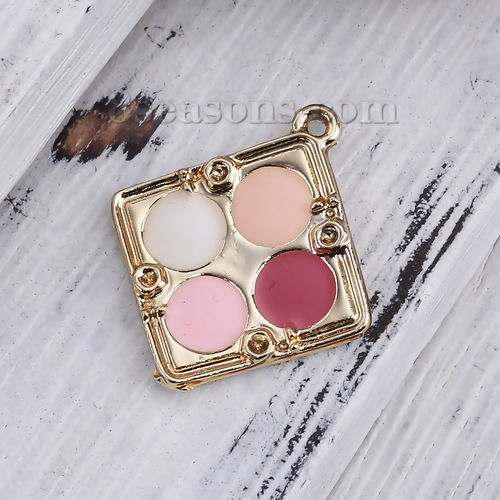 Imagen de Zamak Maquillaje Colgantes Charms Diamond Chapado en Oro Multicolor (Apta ss5 Pointed Back Rhinestone) Esmalte 23mm x 21mm, 10 Unidades