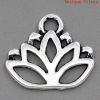 Imagen de Colgantes Aleación del Metal Del Zinc de Flor Plata Antigua Rhinestone 17.0mm x 14.0mm, 50 Unidades 