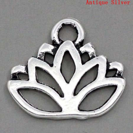 Colgantes Aleación del Metal Del Zinc de Flor Plata Antigua Rhinestone 17.0mm x 14.0mm, 50 Unidades 