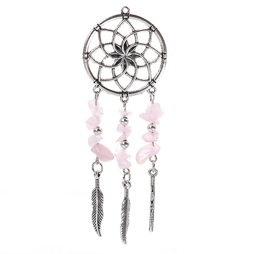 Immagine di Lega di Zinco Ciondoli Cacciatore di sogni Argento Antico Rosa Piuma 10.1cm x 3.5cm , 1 Pz
