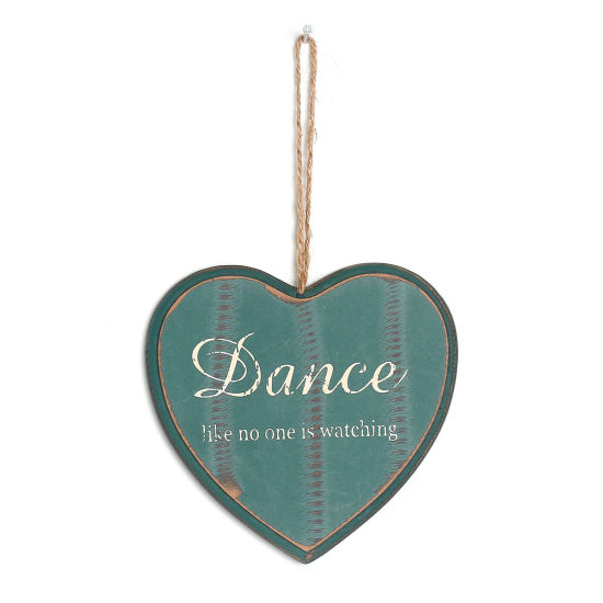 Image de Patère Murale Décorative en Bois Naturel Cœur Vert Foncé 12.7cm x 12.1cm, 1 Pièce
