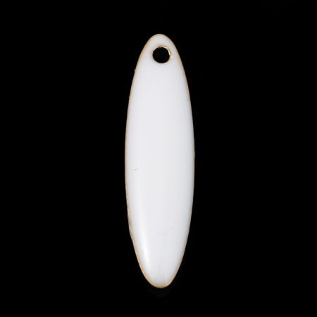 Latón Lentejuelas Esmaltadas Colgantes Charms Oliva Metálico Blanco 20mm x 5mm, 5 Unidades